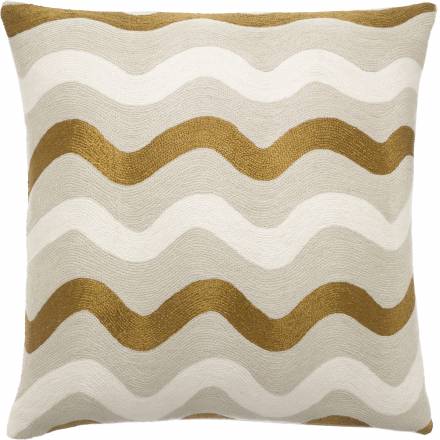 Judy Ross Textiles Hand-Embroidered Chain Stitch Ric Rak Throw Pillow oyster/gold rayon/cream